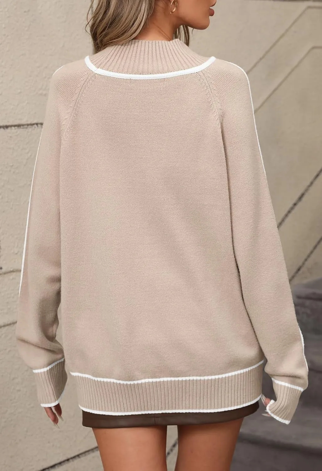MEROKEETY Women's Mock Neck Pullover Sweater Long Sleeve Color Block Chunky Knit 2024 Trendy Winter Clothes