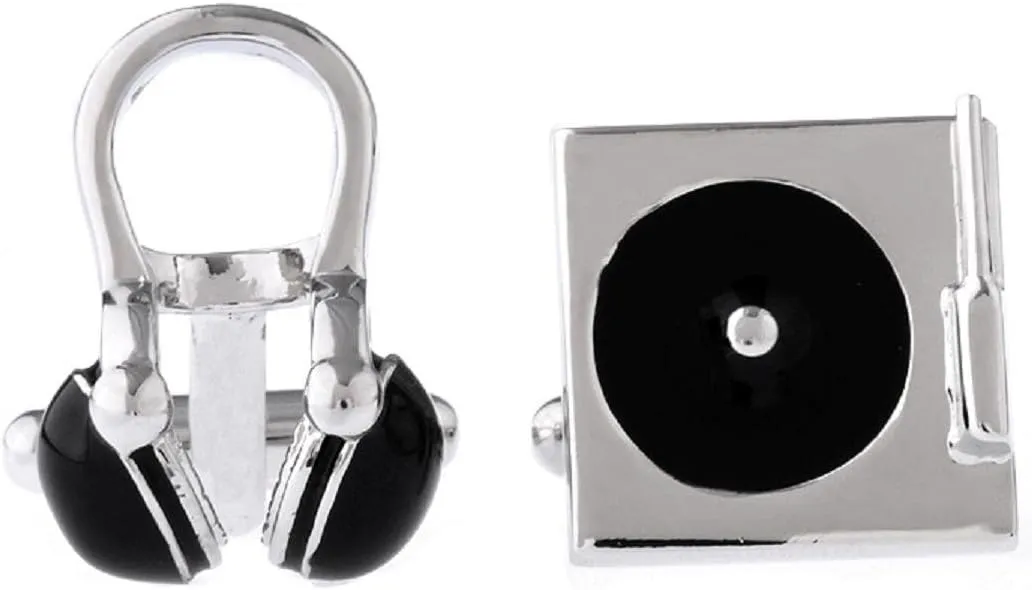 MRCUFF Headphones Turntable DJ Radio Record Player Pair Cufflinks in Presentation Gift Box & Polishing Cloth