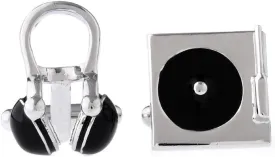 MRCUFF Headphones Turntable DJ Radio Record Player Pair Cufflinks in Presentation Gift Box & Polishing Cloth