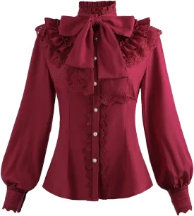 Nuoqi Victorian Blouse Womens Gothic Shirt Vintage Long Sleeve Lotus Ruffle Tops