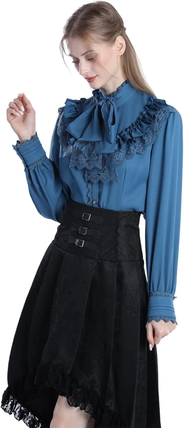 Nuoqi Victorian Blouse Womens Gothic Shirt Vintage Long Sleeve Lotus Ruffle Tops
