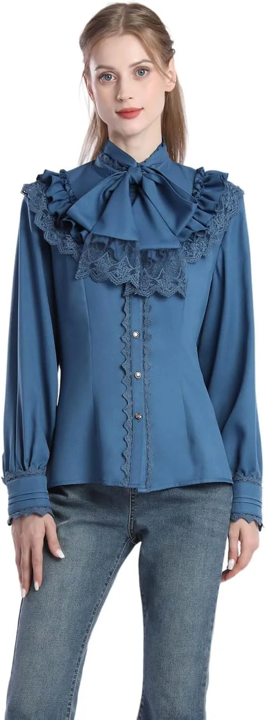 Nuoqi Victorian Blouse Womens Gothic Shirt Vintage Long Sleeve Lotus Ruffle Tops