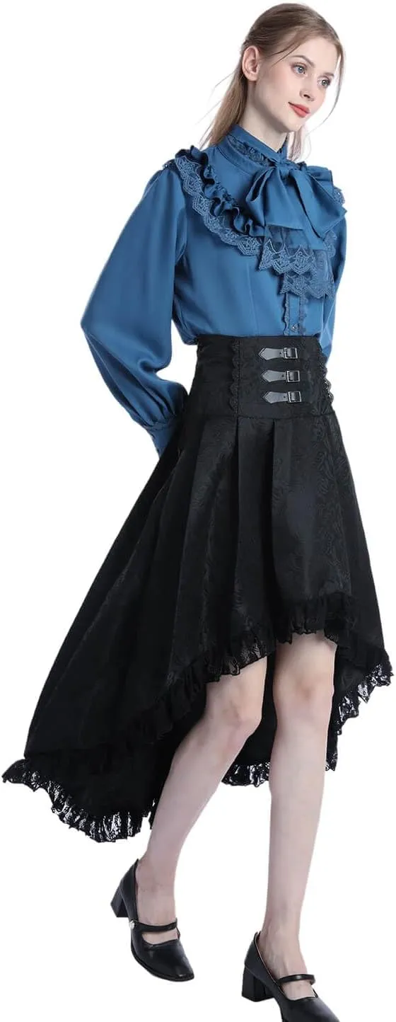 Nuoqi Victorian Blouse Womens Gothic Shirt Vintage Long Sleeve Lotus Ruffle Tops