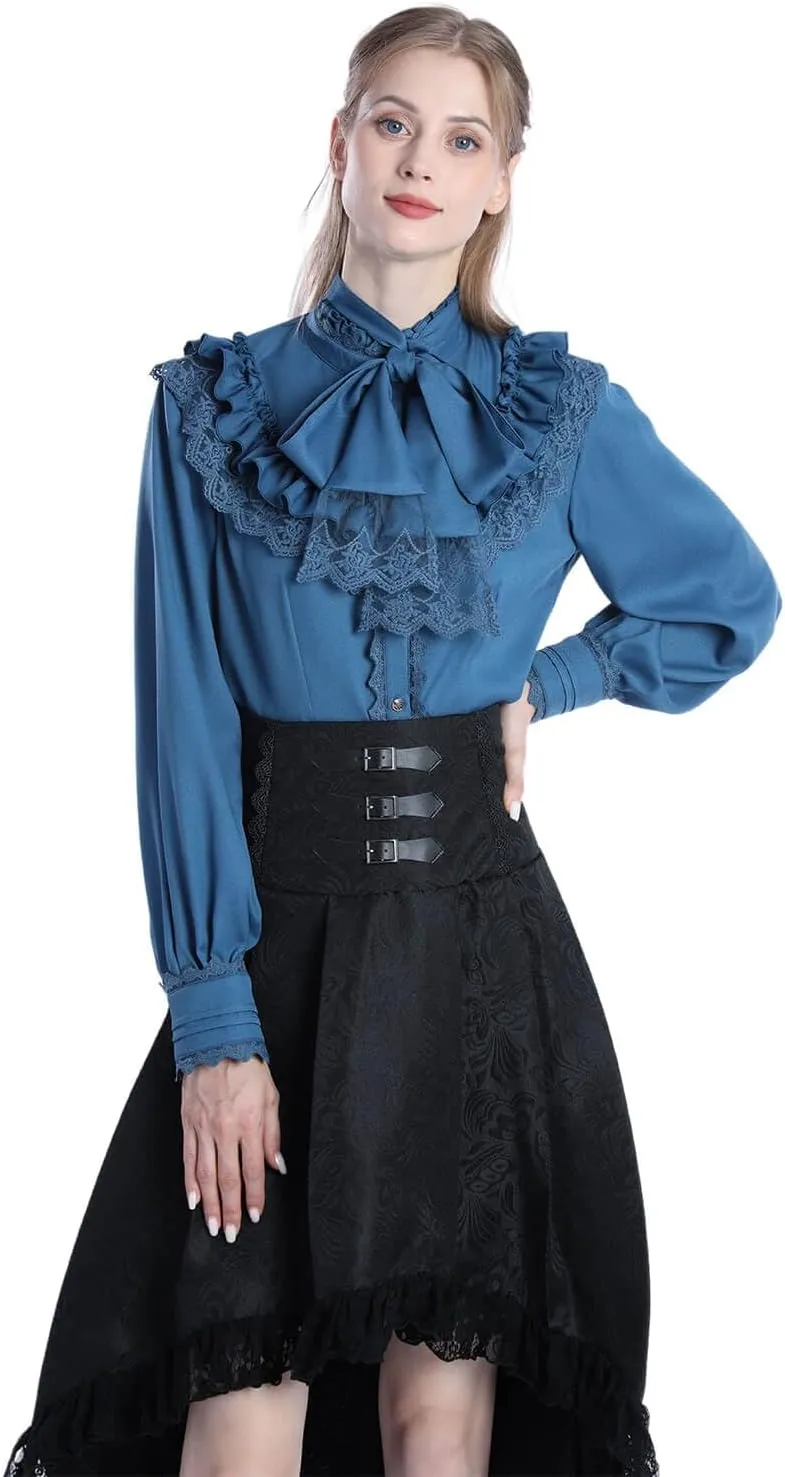 Nuoqi Victorian Blouse Womens Gothic Shirt Vintage Long Sleeve Lotus Ruffle Tops
