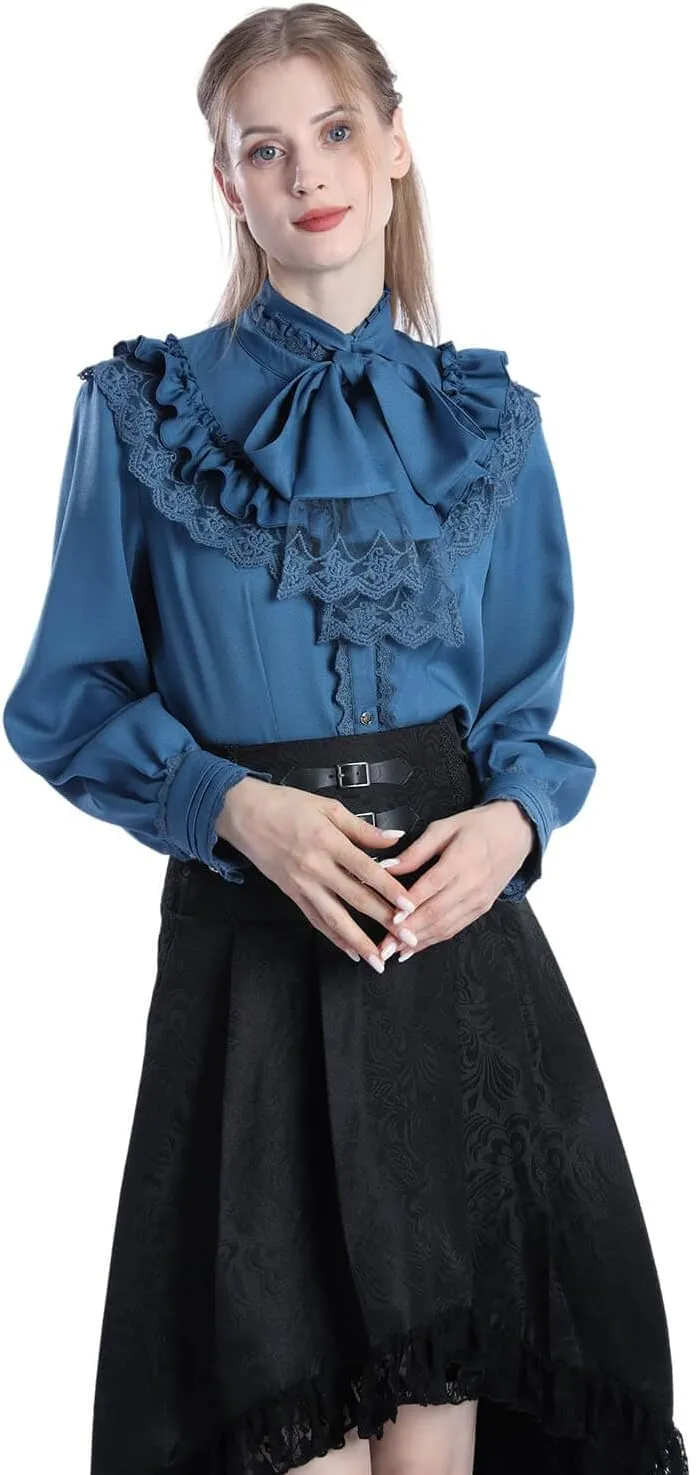 Nuoqi Victorian Blouse Womens Gothic Shirt Vintage Long Sleeve Lotus Ruffle Tops