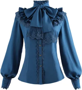 Nuoqi Victorian Blouse Womens Gothic Shirt Vintage Long Sleeve Lotus Ruffle Tops