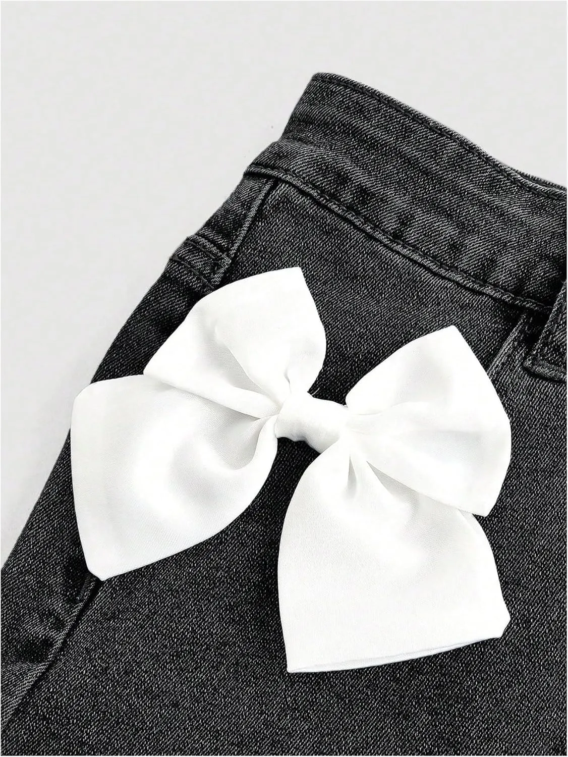 OYOANGLE Women's Bowknot Mini Denim Skirt Y2K Mid Waist Ruffle Hem Jean Skirts with Pocket