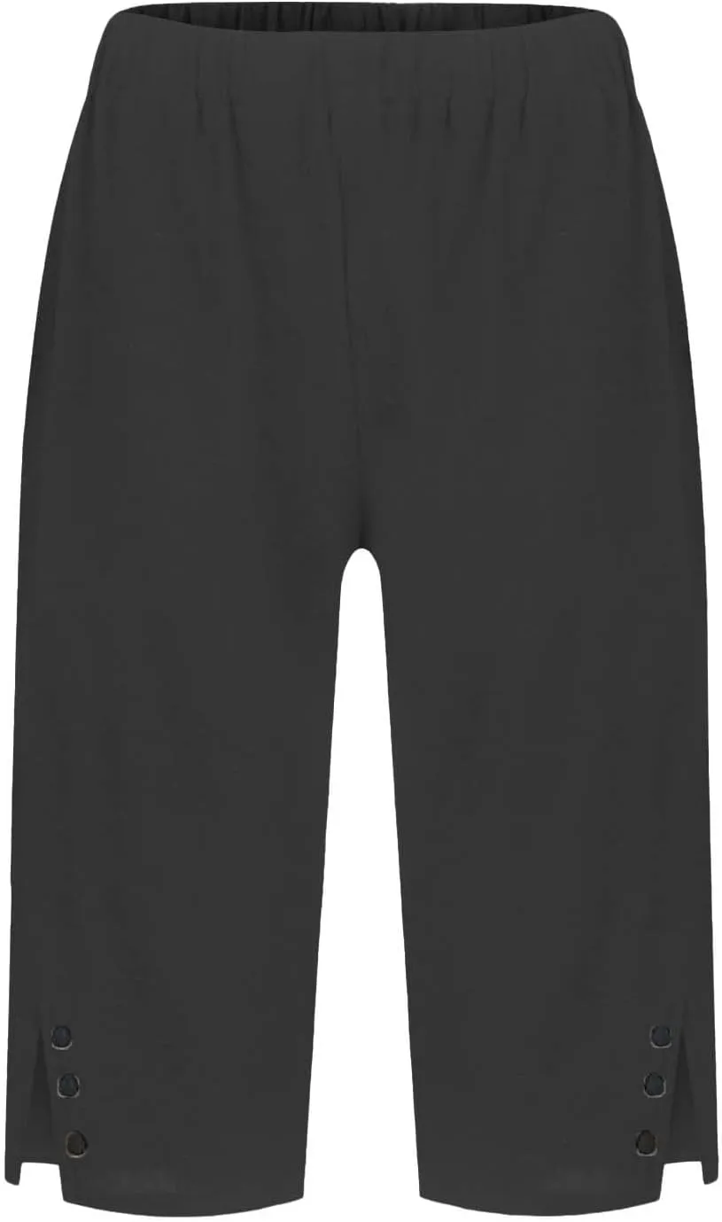 Pedal Pushers for Women Straight Leg Linen Capri Pants Relaxed Fit Cover Up Elastic Waist Bermuda Shorts with Pockets