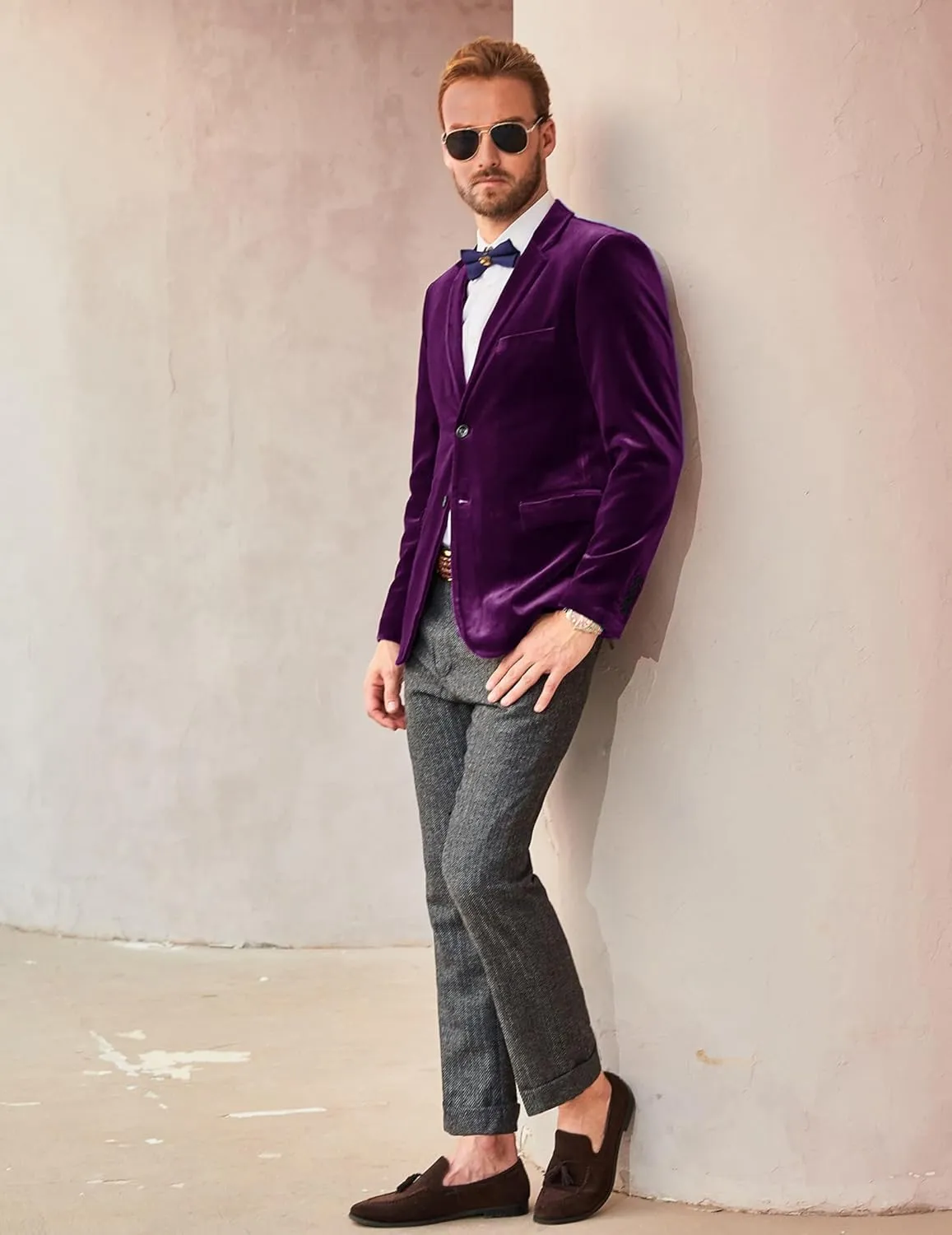 PJ PAUL JONES Mens Velvet Blazer Two Button Sport Coat Solid Slim Fit Suit Jacket for Dinner Prom Wedding