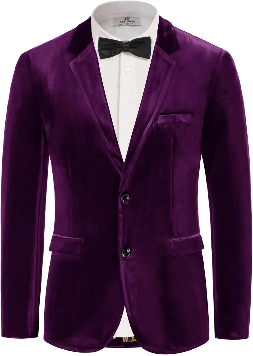 PJ PAUL JONES Mens Velvet Blazer Two Button Sport Coat Solid Slim Fit Suit Jacket for Dinner Prom Wedding