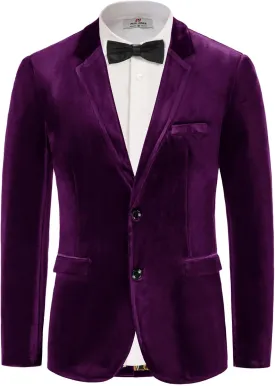 PJ PAUL JONES Mens Velvet Blazer Two Button Sport Coat Solid Slim Fit Suit Jacket for Dinner Prom Wedding