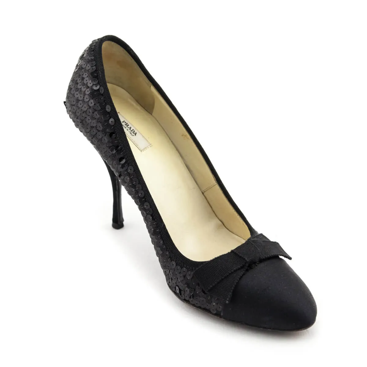 Prada Black Sequin & Satin Bow Pumps Size US 8.5 | EU 38.5