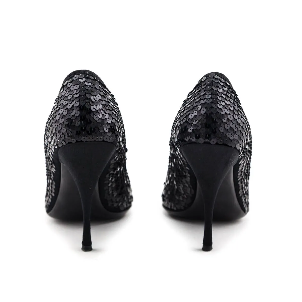 Prada Black Sequin & Satin Bow Pumps Size US 8.5 | EU 38.5