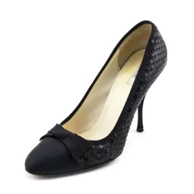 Prada Black Sequin & Satin Bow Pumps Size US 8.5 | EU 38.5