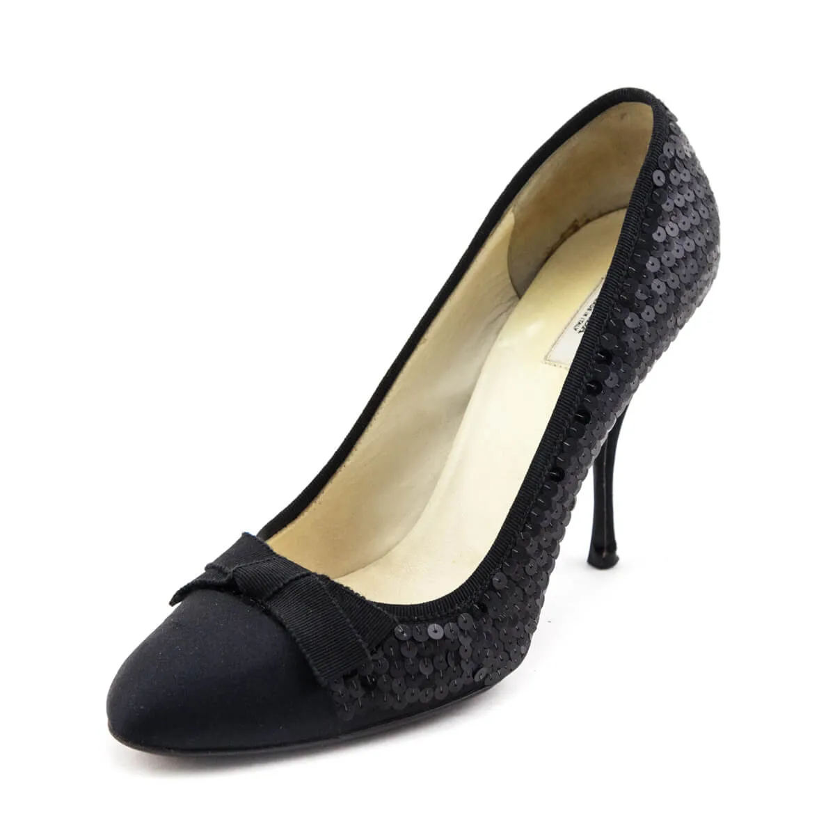 Prada Black Sequin & Satin Bow Pumps Size US 8.5 | EU 38.5