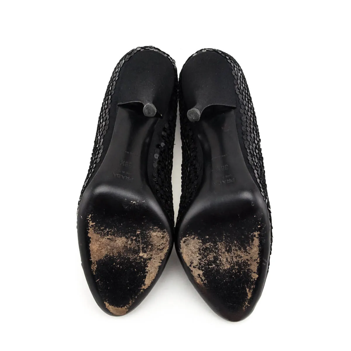 Prada Black Sequin & Satin Bow Pumps Size US 8.5 | EU 38.5
