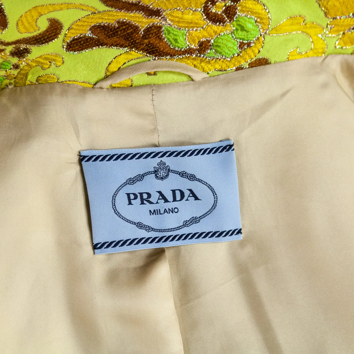 Prada Yellow & Bronze Brocade Coat Size XS | IT 38