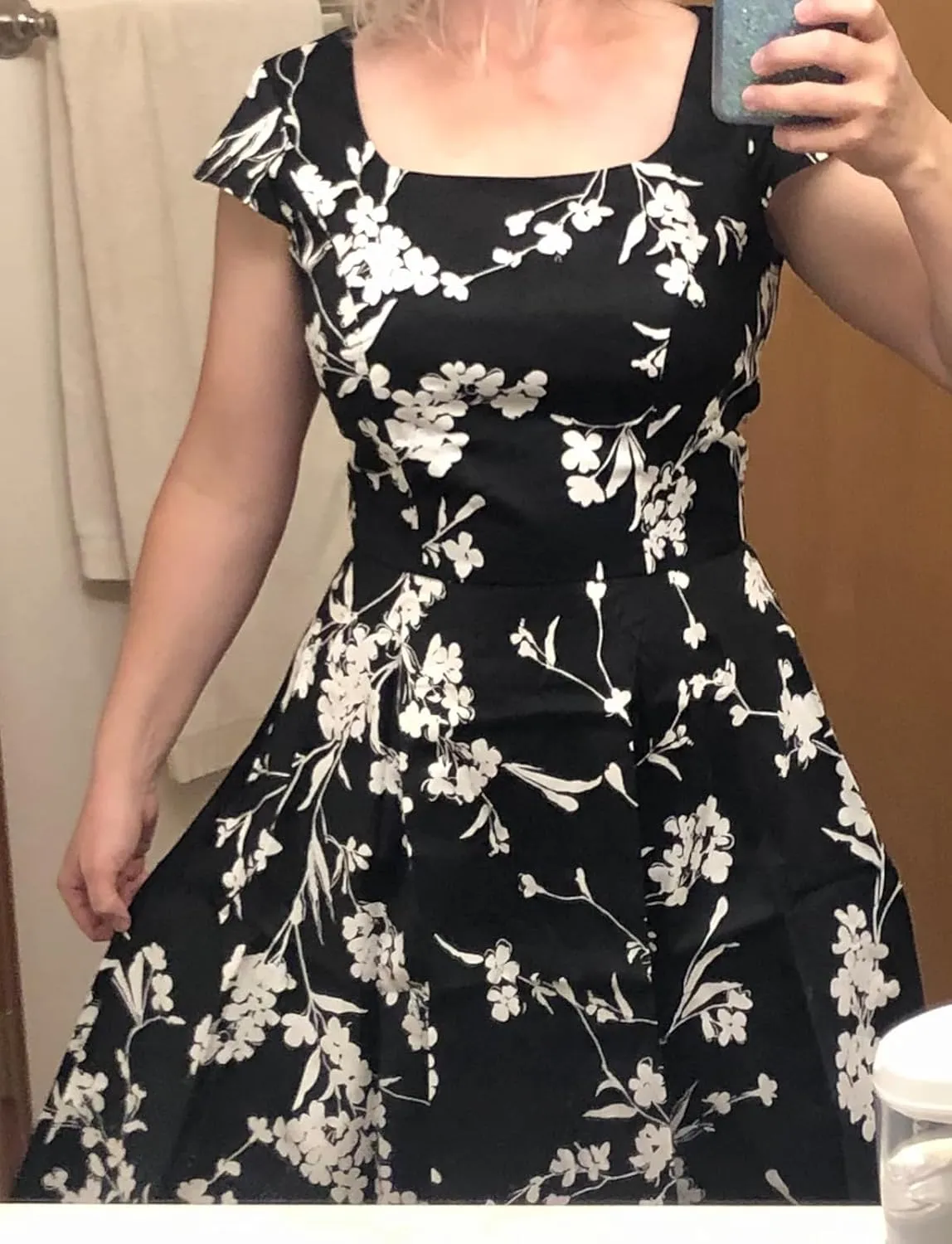 PUKAVT Women's Cocktail Party Dress Cap Sleeve 1950 Retro Swing Dress with Pockets