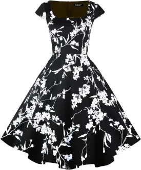 PUKAVT Women's Cocktail Party Dress Cap Sleeve 1950 Retro Swing Dress with Pockets