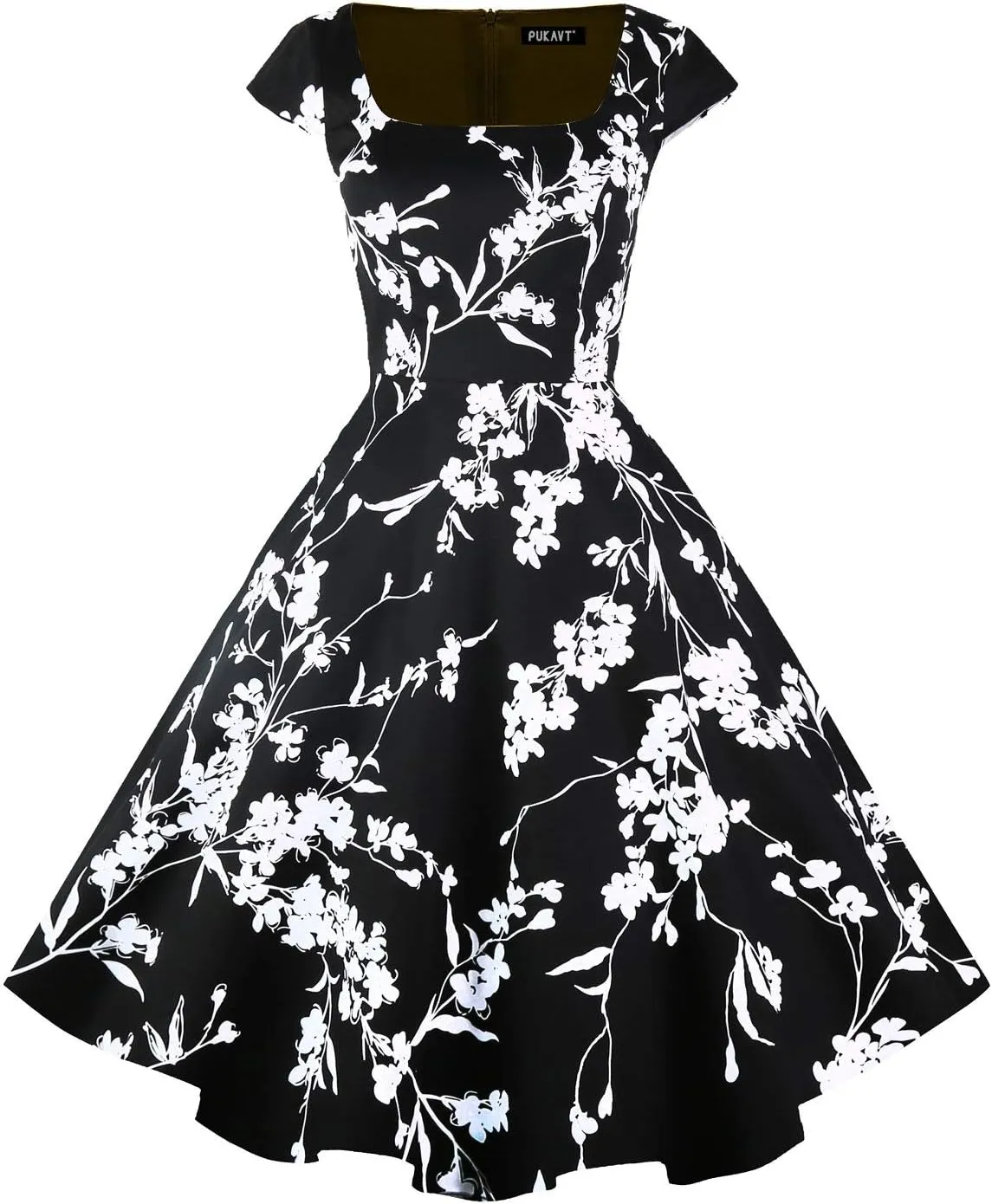 PUKAVT Women's Cocktail Party Dress Cap Sleeve 1950 Retro Swing Dress with Pockets