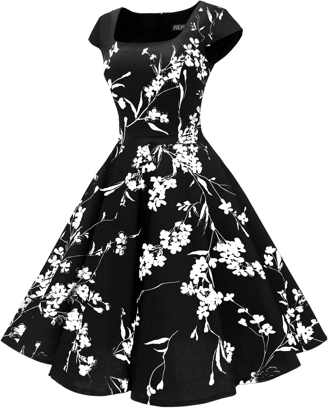 PUKAVT Women's Cocktail Party Dress Cap Sleeve 1950 Retro Swing Dress with Pockets