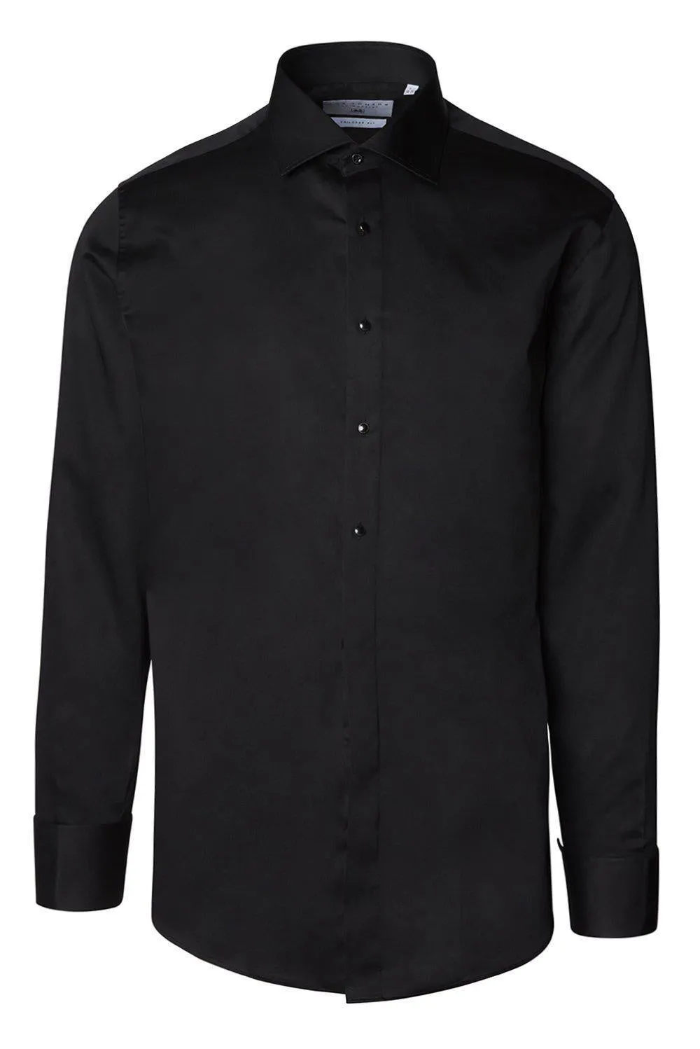 Pure Cotton Classic Collar Stud Button French Cuff Tuxedo Shirt - Jet Black