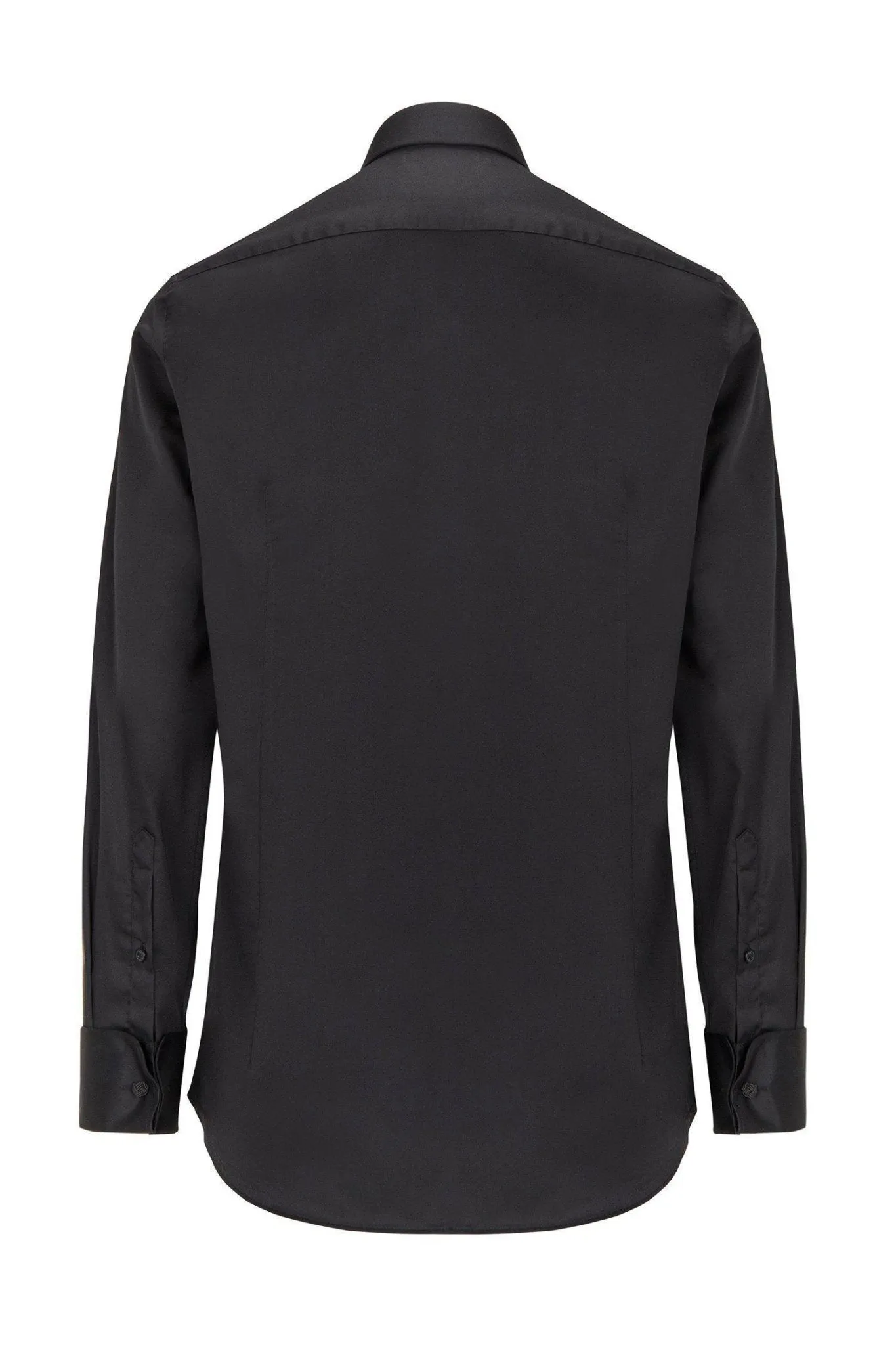 Pure Cotton Classic Collar Stud Button French Cuff Tuxedo Shirt - Jet Black
