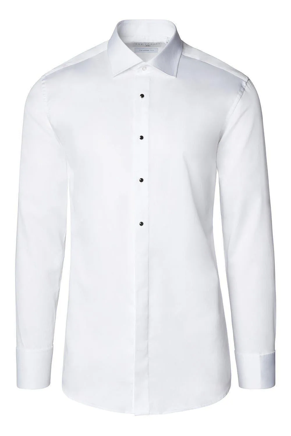 Pure Cotton Classic Collar Stud Button French Cuff Tuxedo Shirt - Optic White