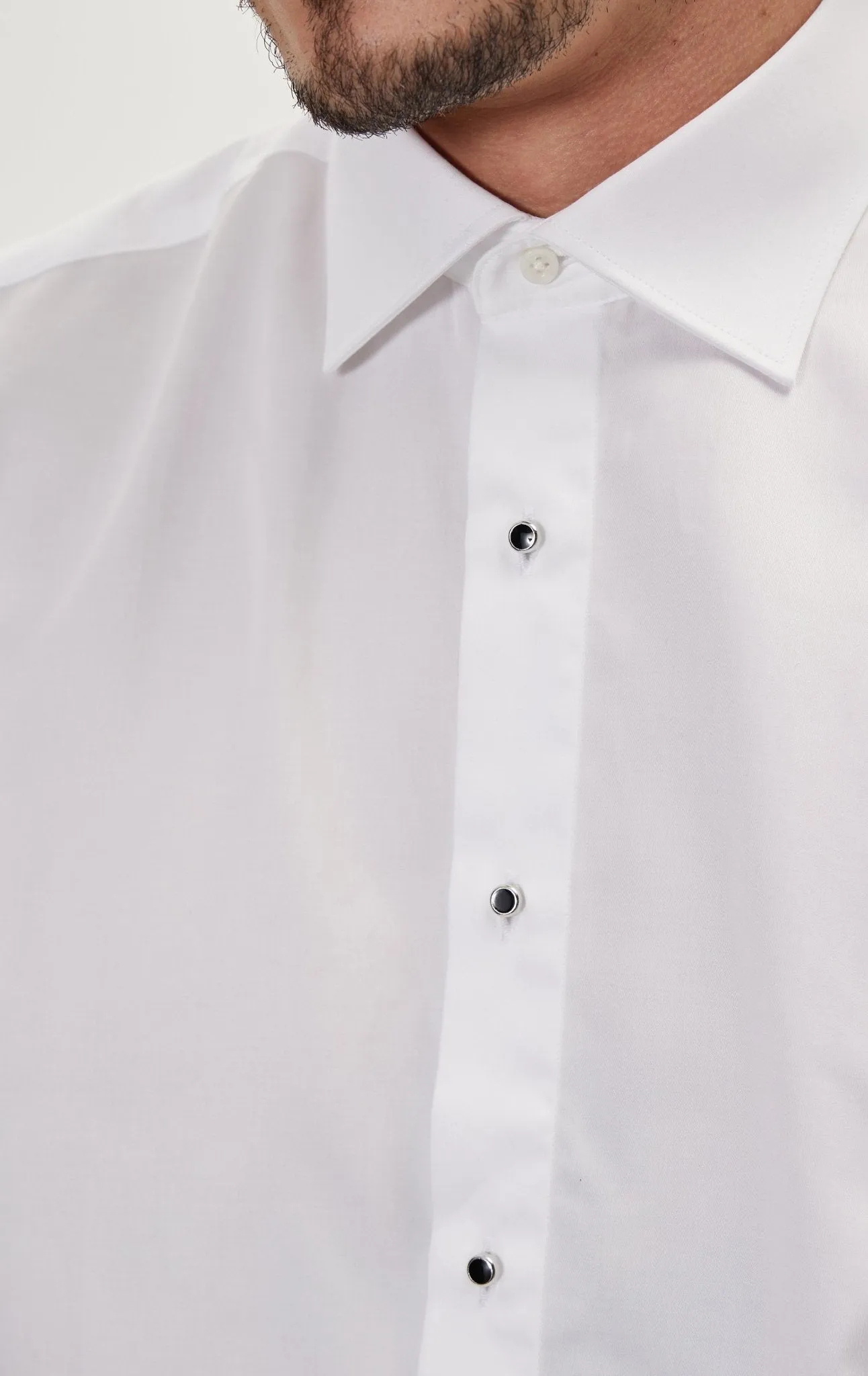 Pure Cotton Classic Collar Stud Button French Cuff Tuxedo Shirt - Optic White
