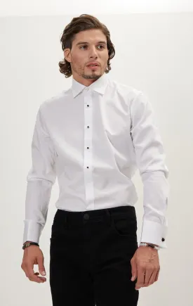 Pure Cotton Classic Collar Stud Button French Cuff Tuxedo Shirt - Optic White