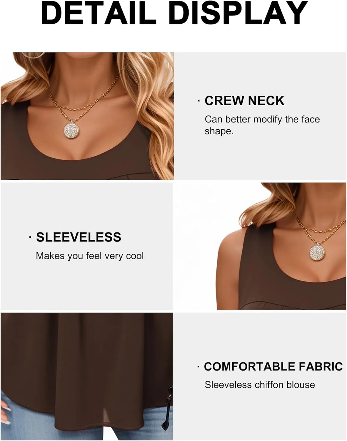 QUEZHU Women's Summer Blouses and Tops 2025 Double Layers Chiffon Blouses Tank Loose Fit Round Neck Sleeveless Tunic