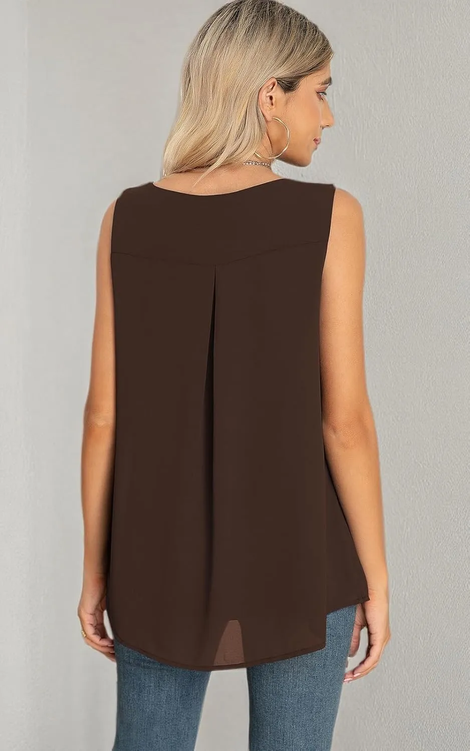 QUEZHU Women's Summer Blouses and Tops 2025 Double Layers Chiffon Blouses Tank Loose Fit Round Neck Sleeveless Tunic