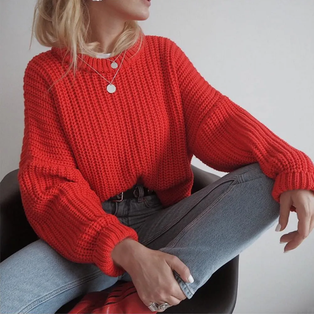 Round Collar Loose-fit Hollowed Sweater