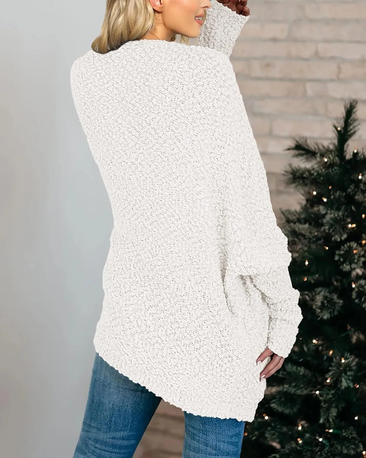 Saodimallsu Women's Chunky Popcorn Cardigan Oversized Open Front Boyfriend Batwing Long Sleeve Fuzzy Knit Sweaters