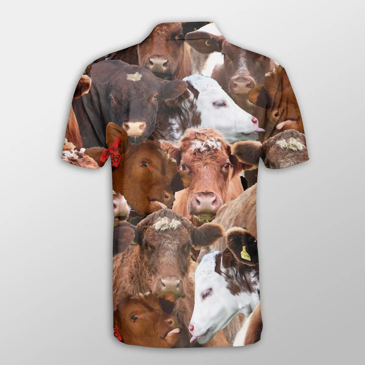 Shorthorn Herd Pattern Button Polo Shirt, Cow Polo Shirt, Gift for Farmers