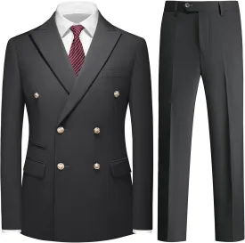 Suit for Men Solid Double Breasted 2 Piece Tuxedo Set Regular Fit Peak Lapels Jacket and Pants