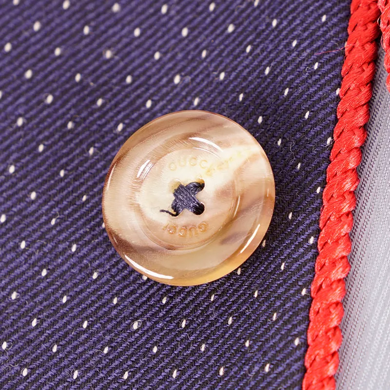 sz 50 NEW $2500 GUCCI Men's Blue WOOL Dots FELINE CAT EMBROIDERY Blazer JACKET