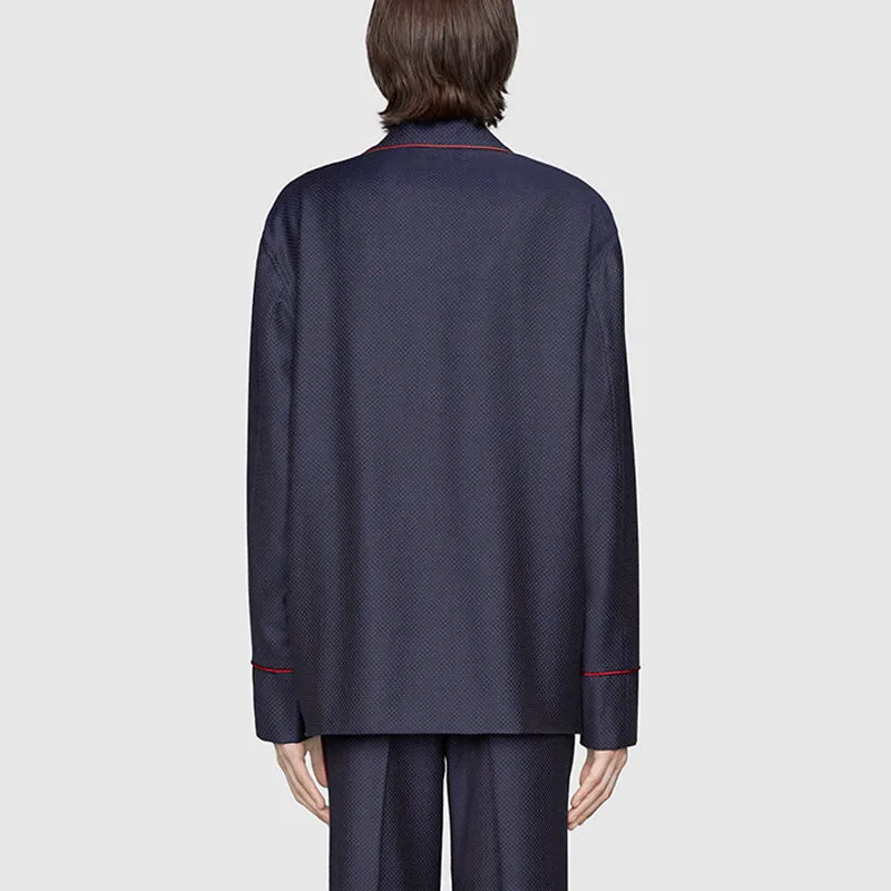 sz 50 NEW $2500 GUCCI Men's Blue WOOL Dots FELINE CAT EMBROIDERY Blazer JACKET