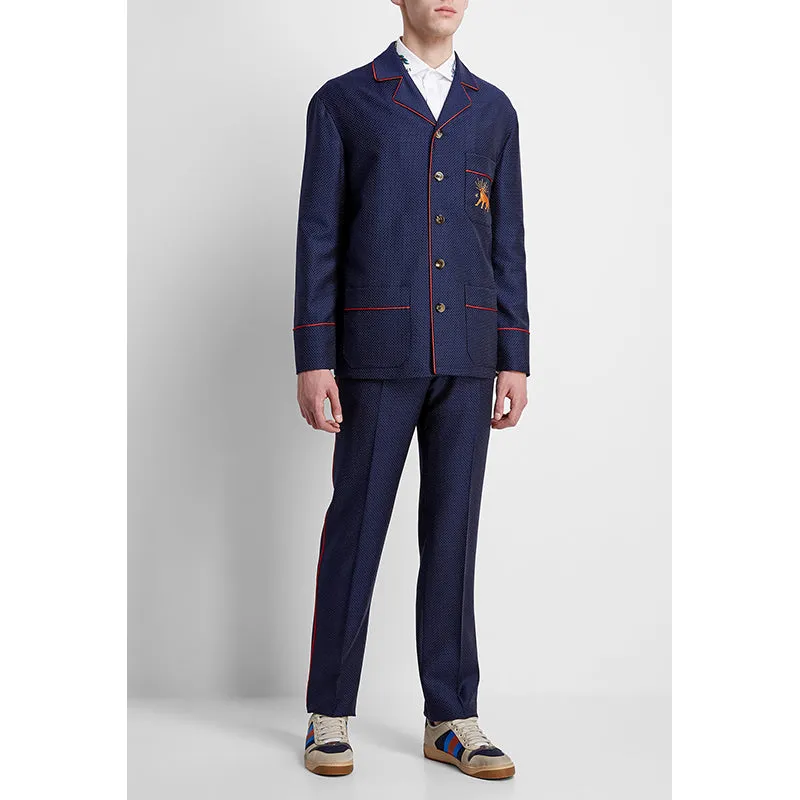 sz 50 NEW $2500 GUCCI Men's Blue WOOL Dots FELINE CAT EMBROIDERY Blazer JACKET
