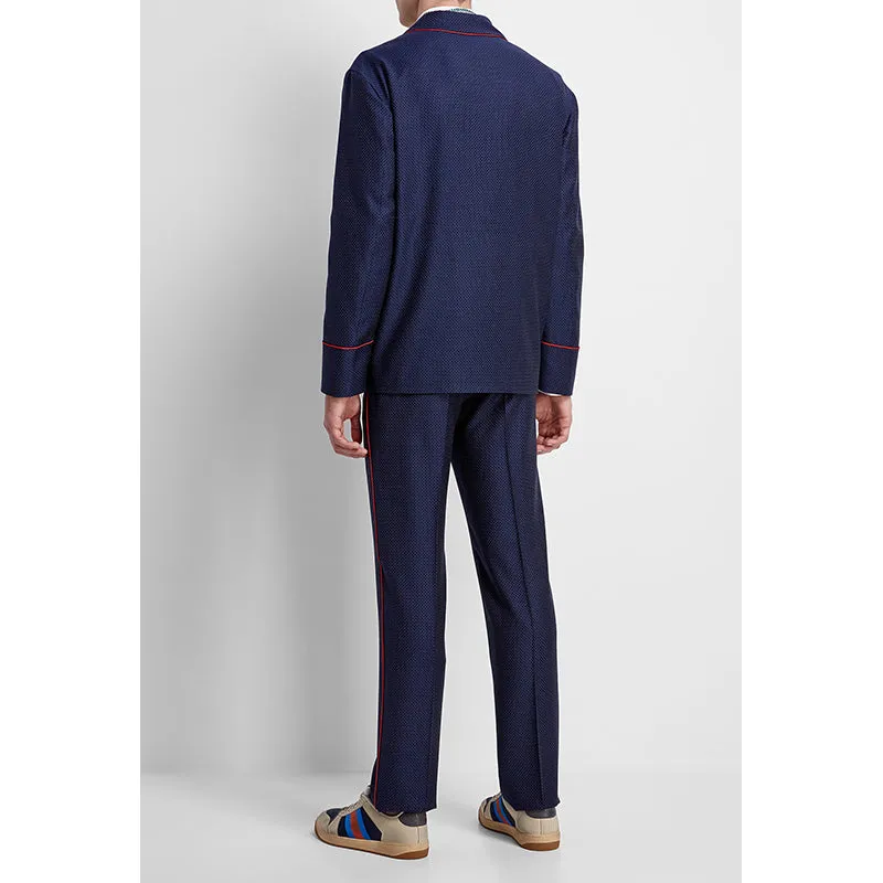 sz 50 NEW $2500 GUCCI Men's Blue WOOL Dots FELINE CAT EMBROIDERY Blazer JACKET