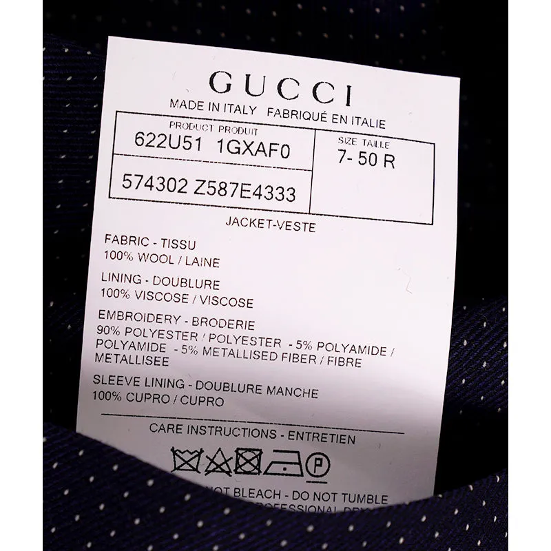 sz 50 NEW $2500 GUCCI Men's Blue WOOL Dots FELINE CAT EMBROIDERY Blazer JACKET