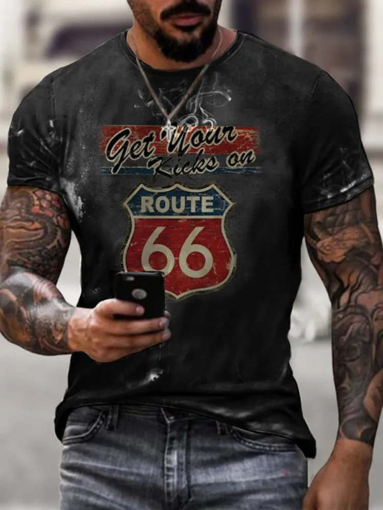T-Shirt Homme décontracté été Vintage Route 66 imprimé Slim Pullover