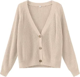 TASAMO Women's Long Sleeve Knit Sweater Open Front Cardigan Button Loose Outerwear