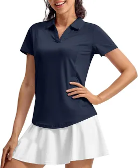 TBMPOY Women's Polo Shirts Short Sleeve V-Neck Golf Tennis Shirts Quick Dry UPF 50  Sun Protection Collared Shirt