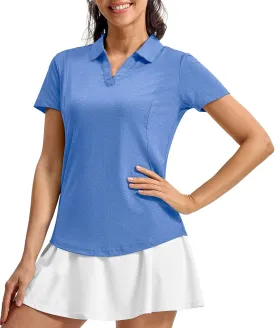 TBMPOY Women's Polo Shirts Short Sleeve V-Neck Golf Tennis Shirts Quick Dry UPF 50  Sun Protection Collared Shirt