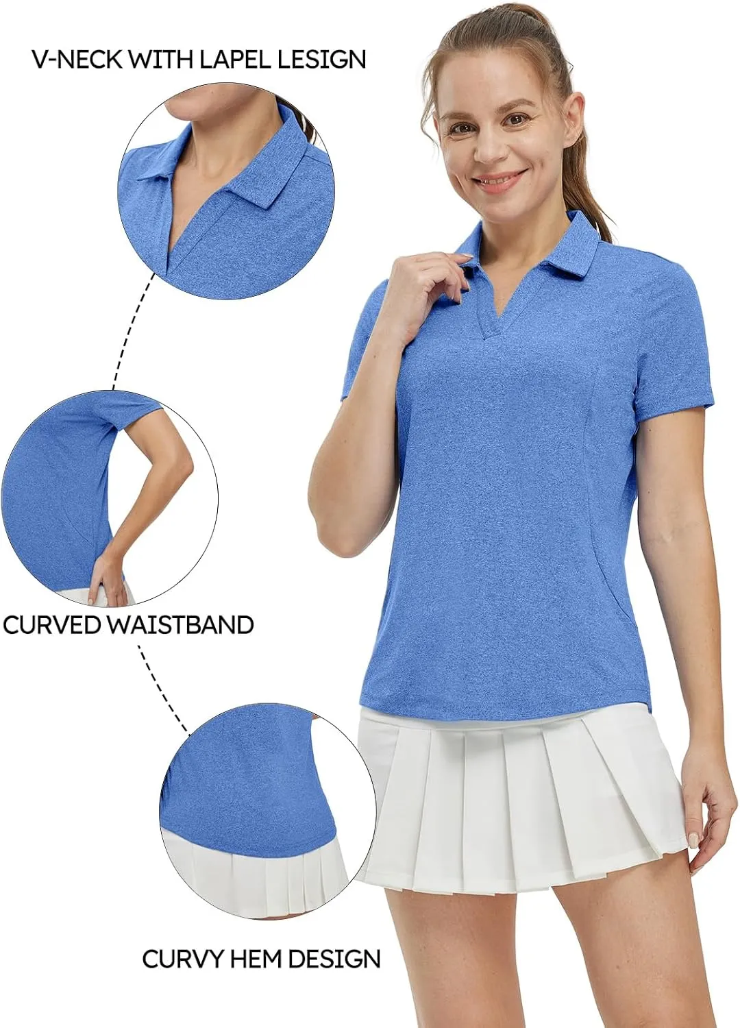TBMPOY Women's Polo Shirts Short Sleeve V-Neck Golf Tennis Shirts Quick Dry UPF 50  Sun Protection Collared Shirt