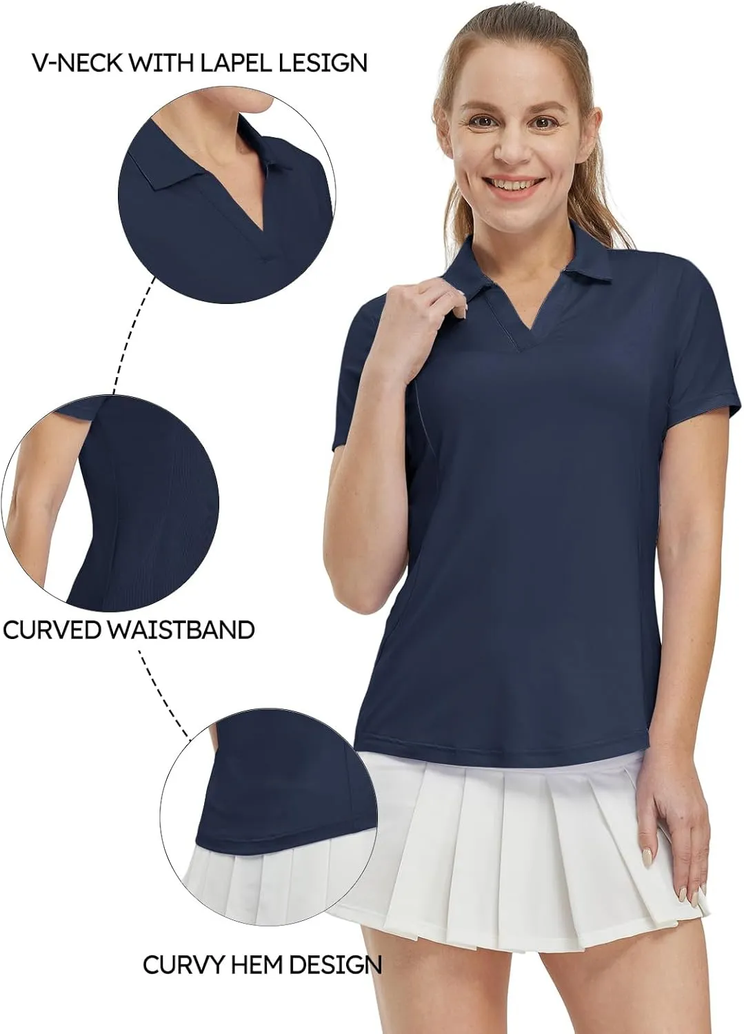 TBMPOY Women's Polo Shirts Short Sleeve V-Neck Golf Tennis Shirts Quick Dry UPF 50  Sun Protection Collared Shirt