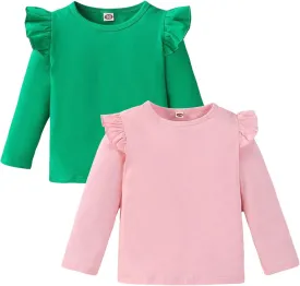 Toddler Baby Girl Skirt Outfit Solid Color Ruffle Long Sleeve Tee Tops Kids Girl Blouse