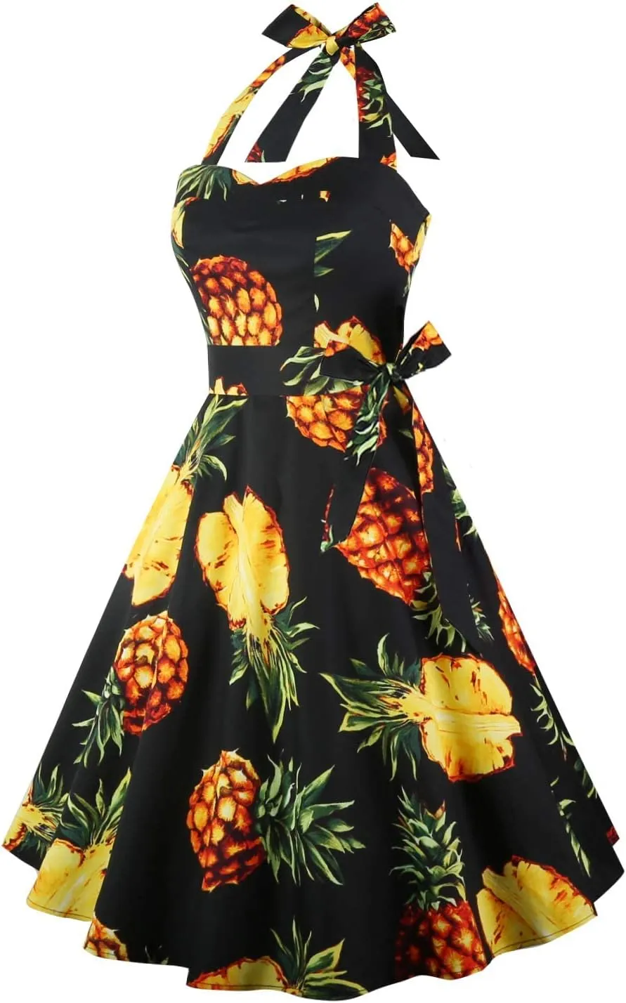Topdress Women'sVintage Polka Audrey Dress 1950s Halter Retro Cocktail Dress