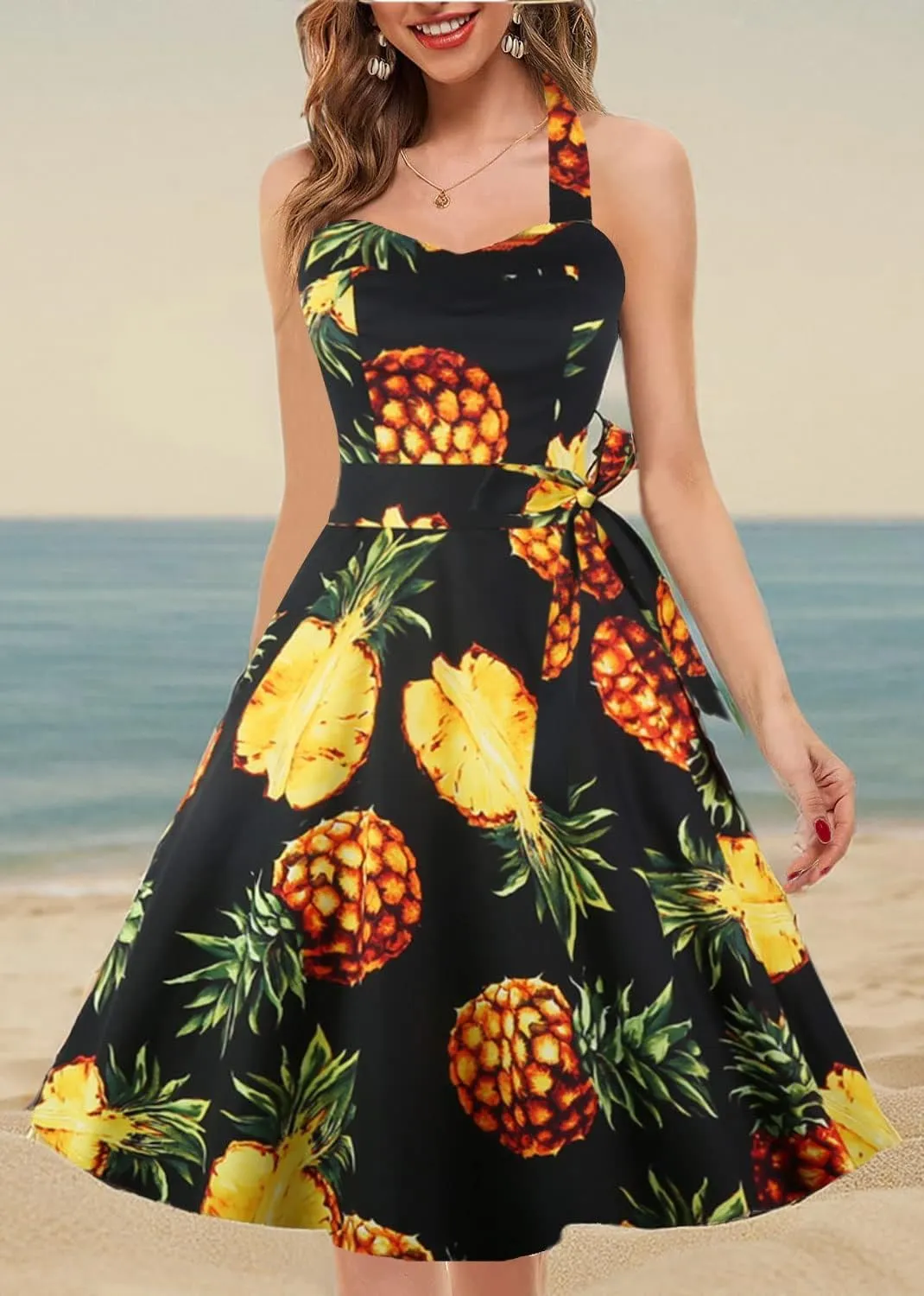 Topdress Women'sVintage Polka Audrey Dress 1950s Halter Retro Cocktail Dress